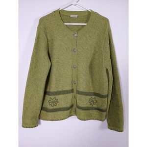 Landhaus C&A Naturally Green Knit Cardigan Sweater Floral Embroidery Womens XL